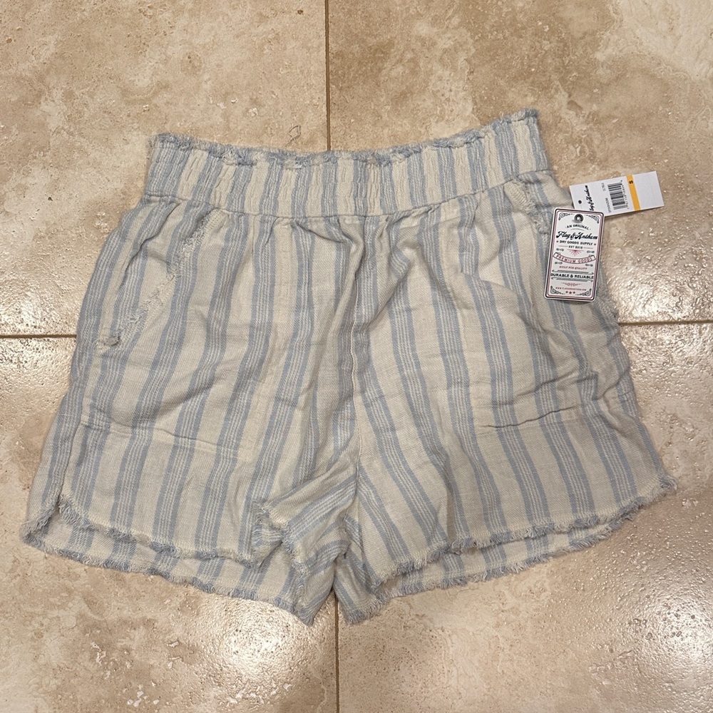 High Waist Striped Blue and White Women's Shorts
